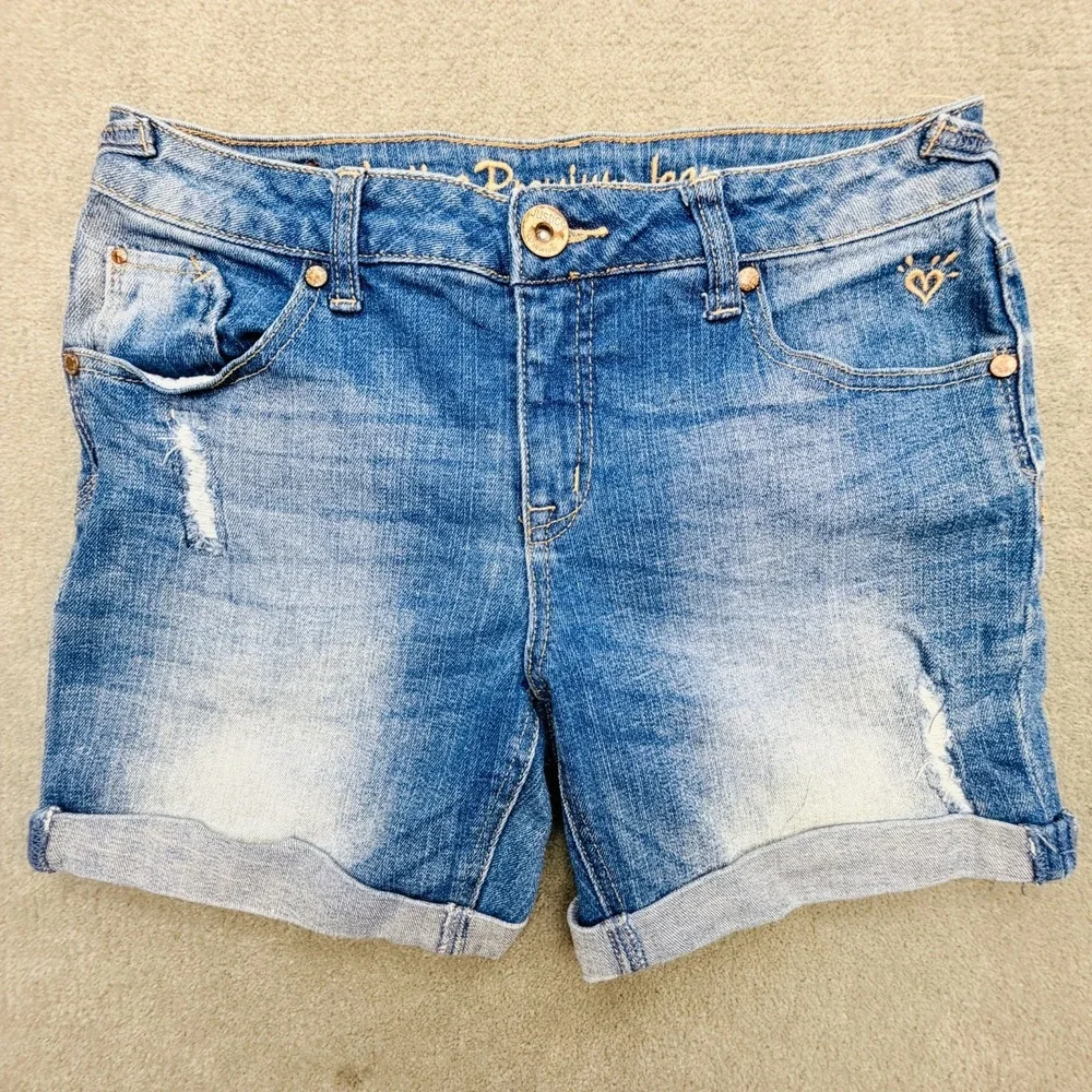 Justice Denim Jeans Premium Shorts Junior Sz 12.5 Blue Faded Turn Up Cuffed Hem‎